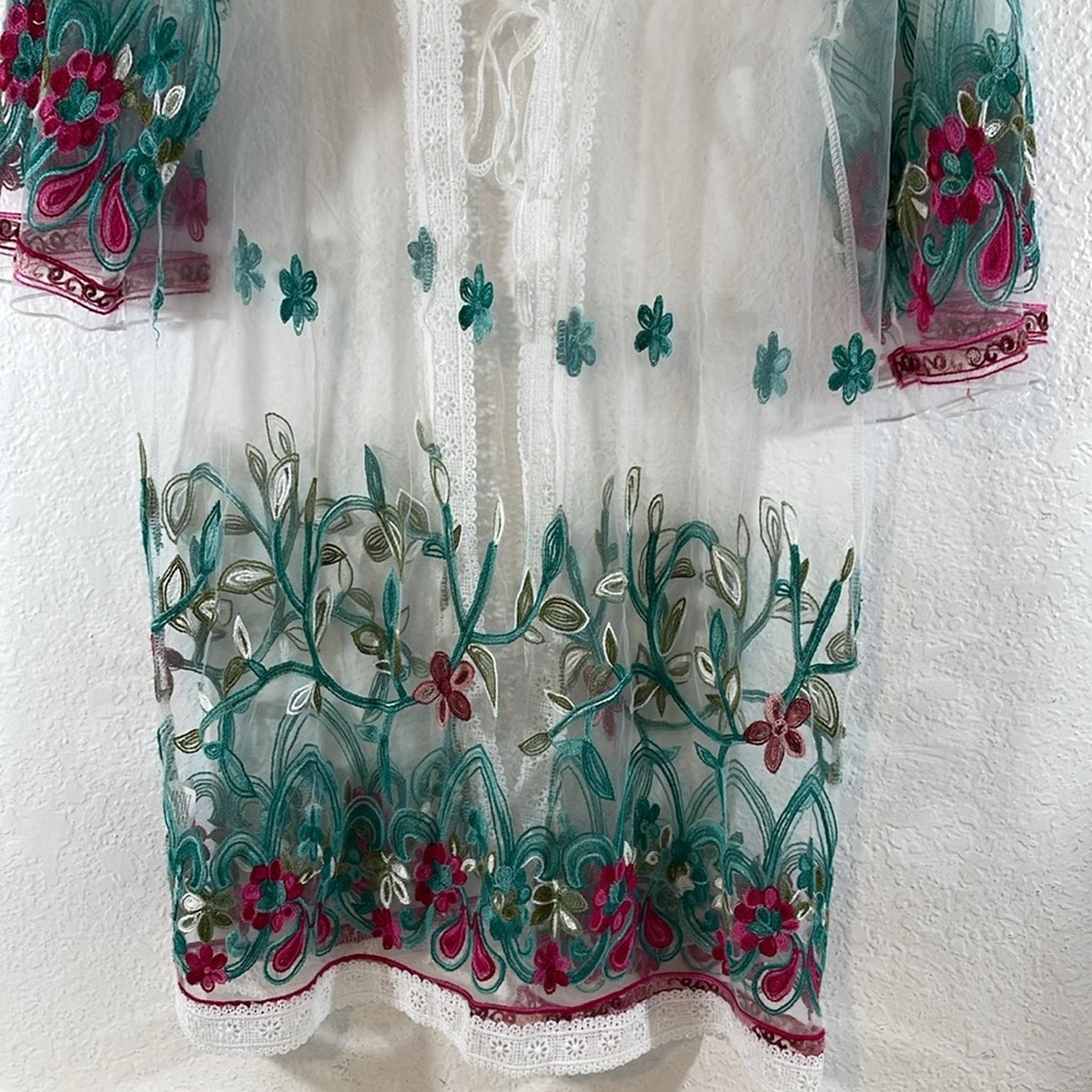 ASHA Floral Embroidered Lace Mesh Sheer Cardigan Kimono & Beach Cover Up - Picture 6 of 7